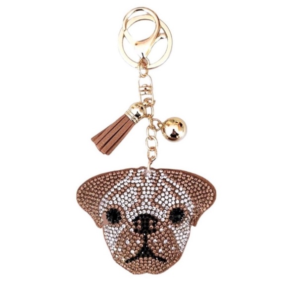 Rhinestone Puffy Tan Dog Keychain Purse Charm NWT - Picture 2 of 3